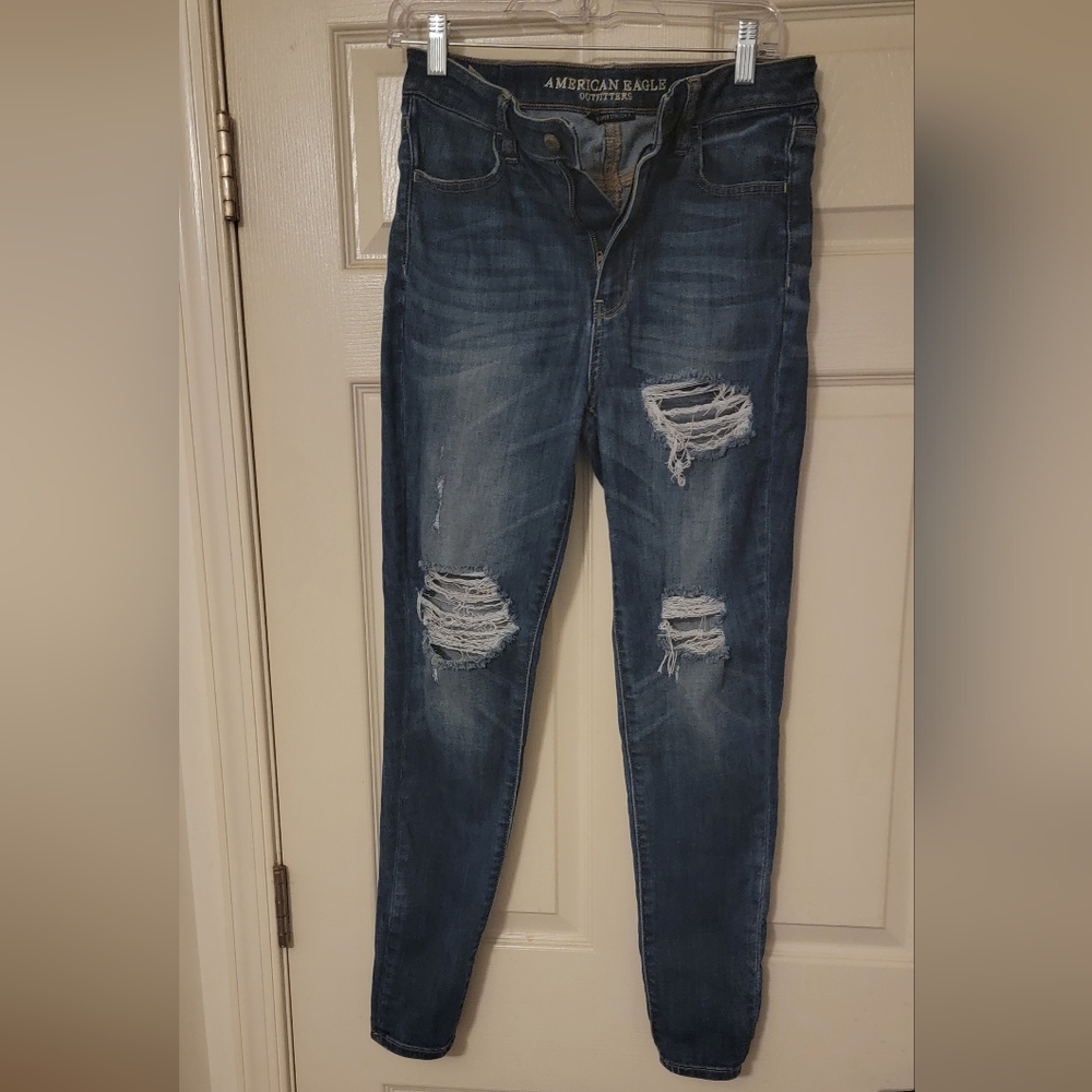 American Eagle Super Hi-rise ripped jeggings sz 8